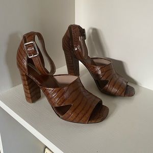 Dries Van Noten Brown Alligator Embossed Strap Heels 38